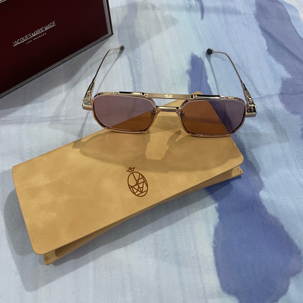 Jacques Marie Mage Men's Gold Frame Sunglasses with Brown Lenses